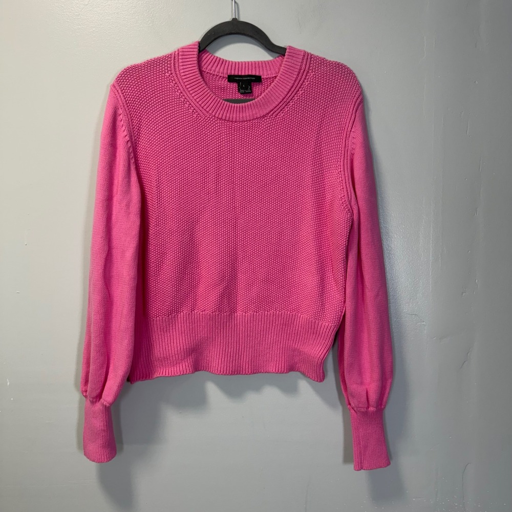 French‎ Connection Pink Cotton Knit Puff Sleeve Sweater Large